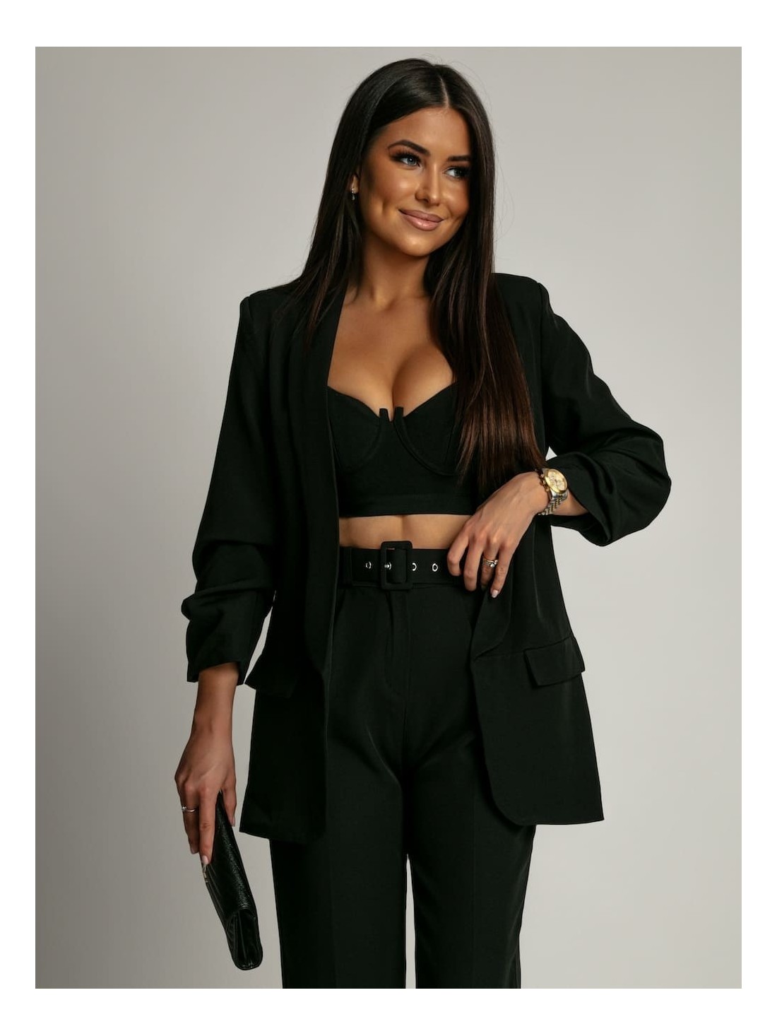 Elegant black jacket and trousers set 7684